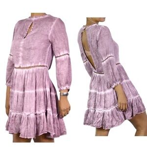 NWT Sea Gypsies Purple Mineral Wash Boho Tiered Long Sleeve Dress